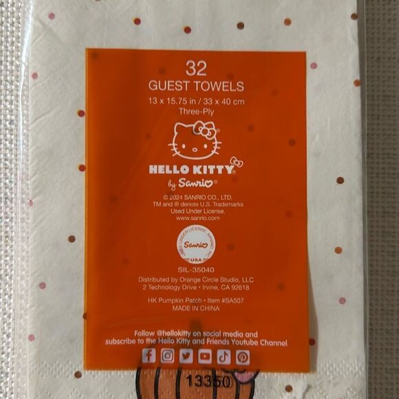 HELLO KITTY 32 Beige Orange Guest Paper Towel Napkins Fall Harvest Pumpkin Print - Picture 4 of 8